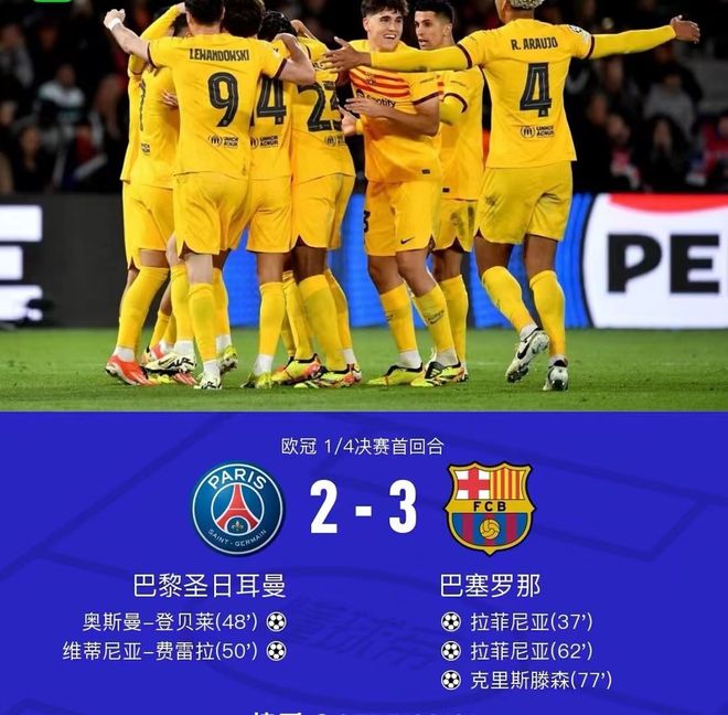 巴黎圣日耳曼挑战巴塞罗那，胜者将尽显雄心